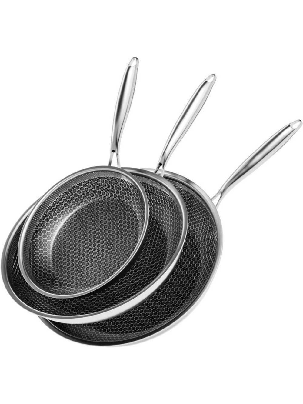 Nonstick Honeycomb Skillet Set, 8-10-12 Inch, PFOA-Free, Scratch-Proof, Oven